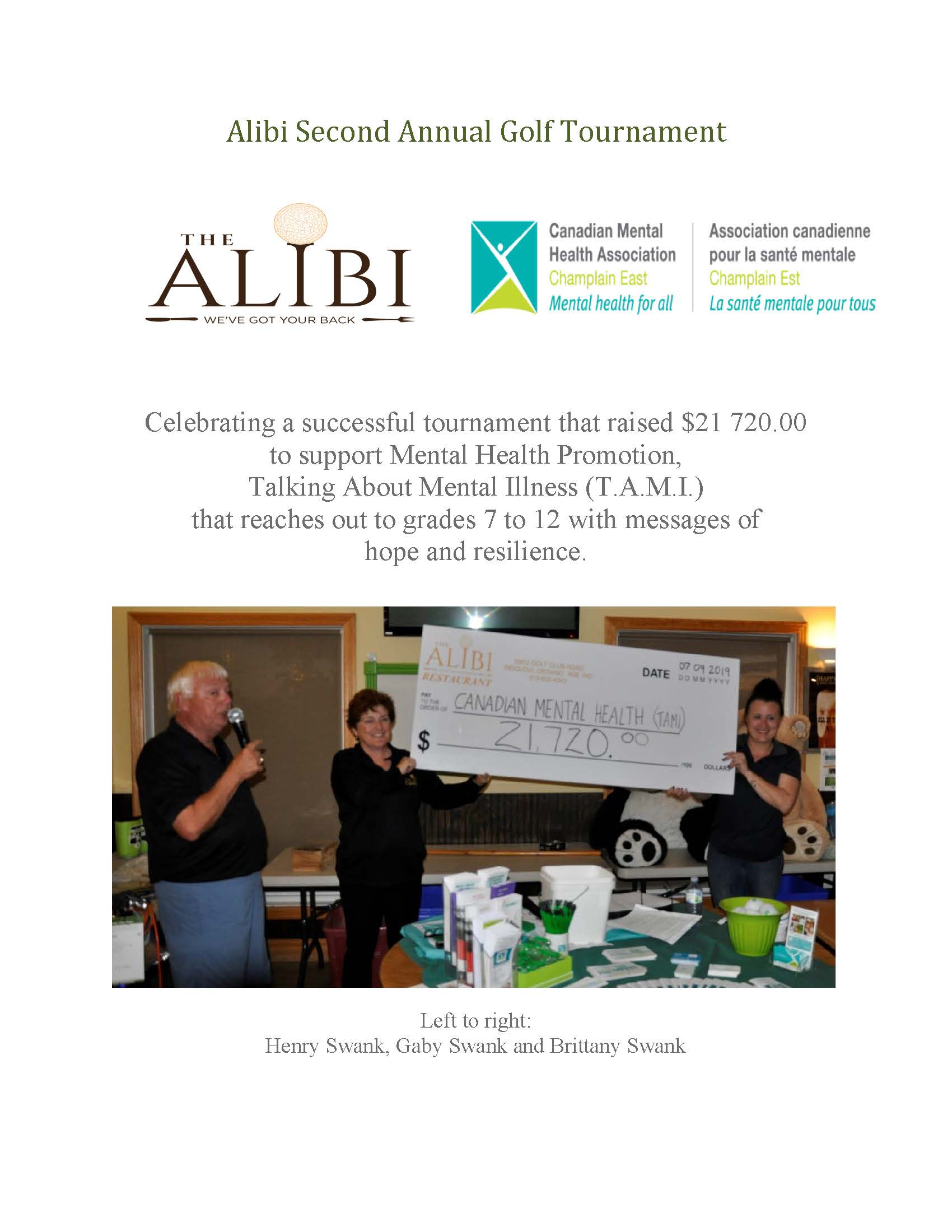 Alibi Second Annual Golf Tournament   2019 Thank you Page 1